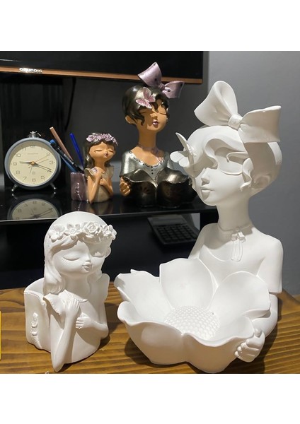 Boyanabilir Obje Çiçekli Kız Saksı Kalemlik Yükseklik:15 cm