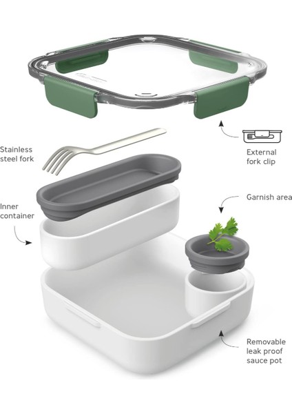 1000 Ml, Sızdırmaz, Mikrodalga Uyumlu, Paslanmaz Çelik Çatal ve Sos Kabı ile fırsatları