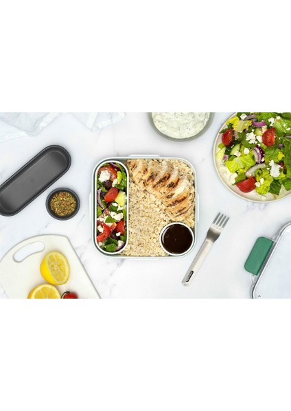 1000 Ml, Sızdırmaz, Mikrodalga Uyumlu, Paslanmaz Çelik Çatal ve Sos Kabı ile indirimleri