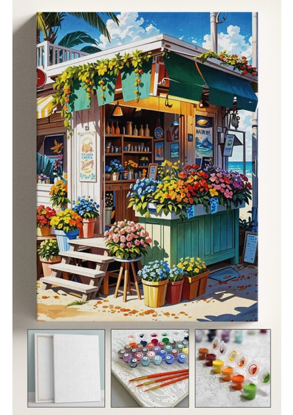 Sayılarla Boyama Seti Kasnaklı Boyalar ve Fırçalar Dahil 40X5CM Çiçek Bar