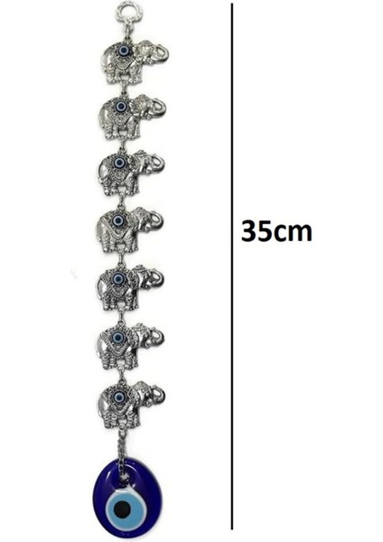 Zamak Döküm Cam Nazar Boncuklu Metal Duvar Süsü 7 Li Fil Figürlü