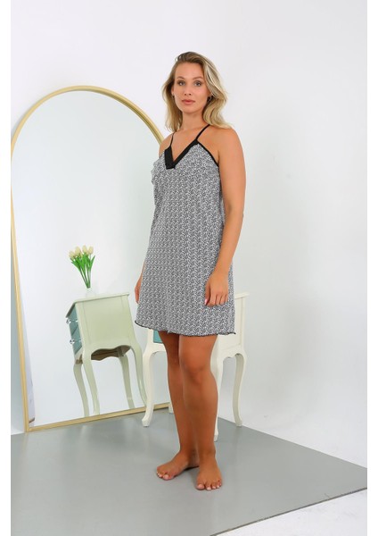 Kadın Pamuk Ip Askılı Desenli Büyük Beden Gecelik 999 Beyaz fiyatları