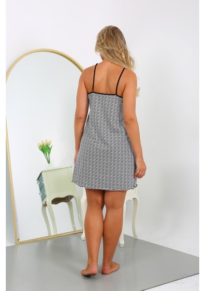 Kadın Pamuk Ip Askılı Desenli Büyük Beden Gecelik 999 Beyaz indirimleri