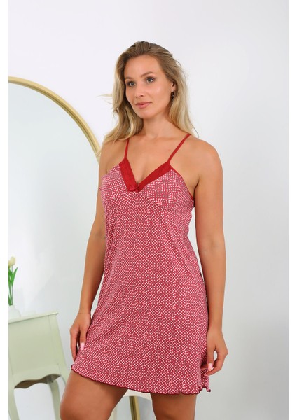 Kadın Pamuk Büyük Beden Ip Askılı Desenli Gecelik 999 Bordo fiyatları