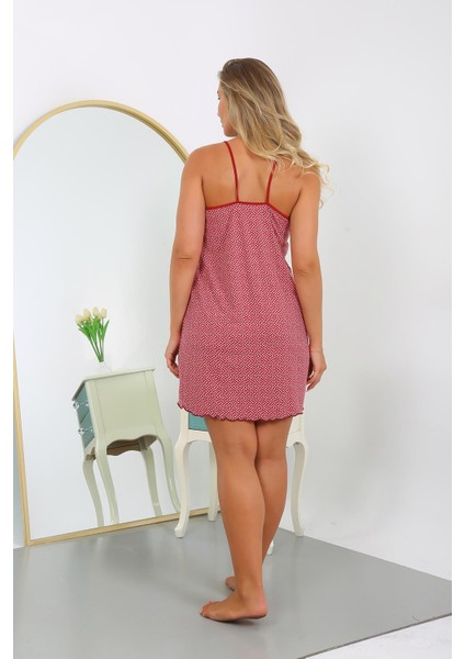 Kadın Pamuk Büyük Beden Ip Askılı Desenli Gecelik 999 Bordo indirimleri