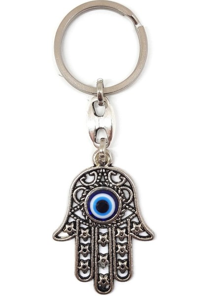 Nazar Boncuklu Metal Fatma Eli Anahtarlık