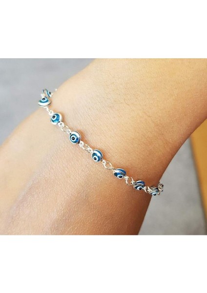 4 mm Cam Nazar Boncuğu Göz Bileklik 925 Ayar Gümüş Bileklik fiyatları