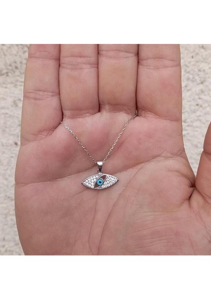 Gümüş Zirkon Taşlı Nazar Boncuğu Gizli Nazar Boncuğu Göz Kolye 925 Ayar Gümüş Nazar Kolye fırsatları