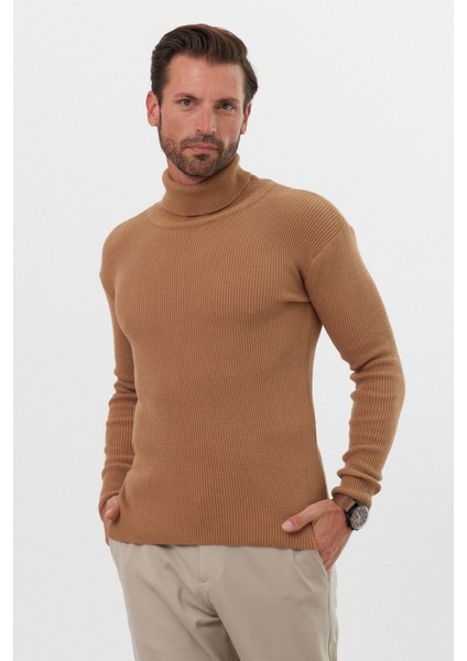 Erkek Balıkçı Yaka Slim Fit Fitilli Triko Kazak