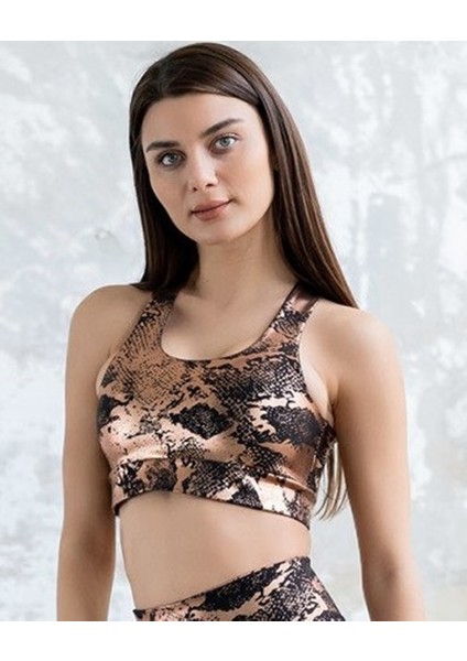 Sırtı Kalın Çapraz Askılı Deri Görünümlü Kumaş Sporcu Sütyeni
