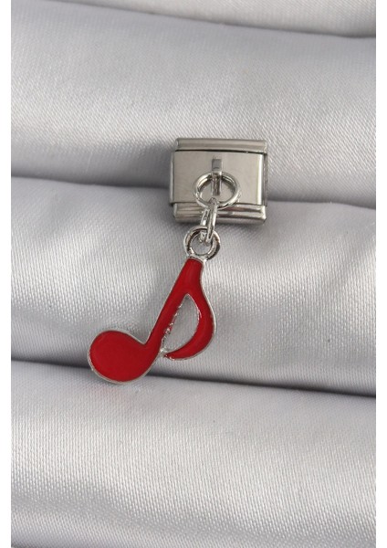 316L Çelik Gümüş Renk Kırmızı Nota Model Nomination Charm - TJ-BC1180