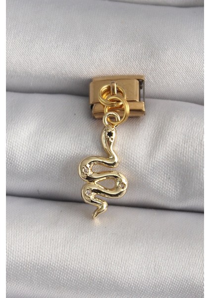 316L Çelik Gold Renk Sallantı Yılan Model Nomination Charm - TJ-BC1199