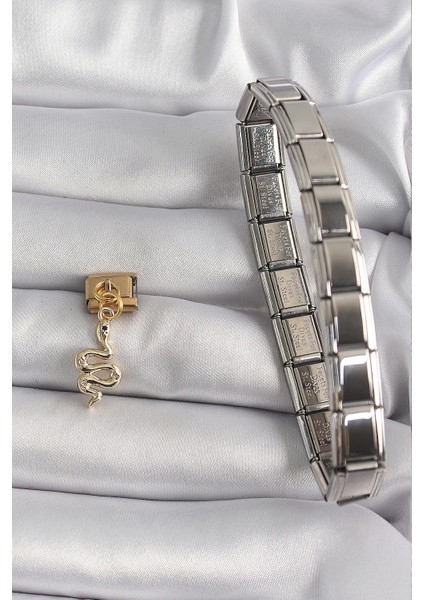 316L Çelik Gold Renk Sallantı Yılan Model Nomination Charm - TJ-BC1199