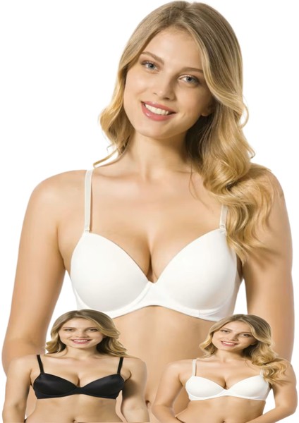 Le Jardin Sütyen Angelina Micro Destekli Telli Basic B Kap 3 Adet Beyaz Siyah Ekru 7050