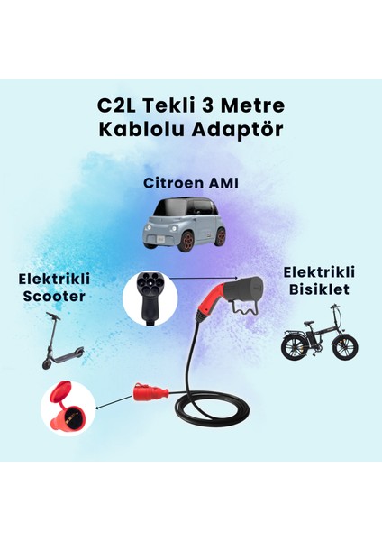 C2L Adaptör - 3Metre Kablo, Tekli Monofaze Priz Çıkışı
