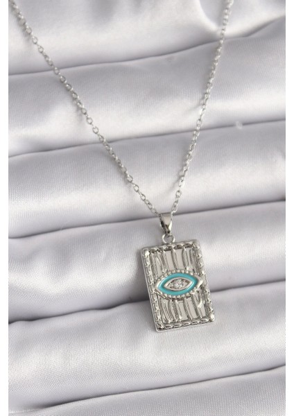 316L Çelik Gümüş Renk Zincir Göz Işlemeli Madalyon Model Kadın Kolye - TJ-BKO9508