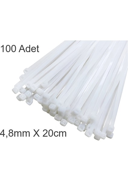 Beyaz Plastik Cırt Kelepçe 4.8X20CM Kablo Bağı Elektrik Kablosu 100 Adet
