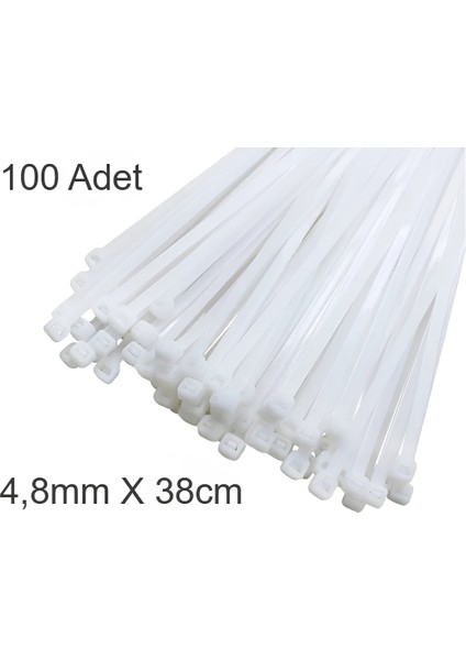 Beyaz Plastik Cırt Kelepçe 4.8X38CM Kablo Bağı Elektrik Kablosu 100 Adet