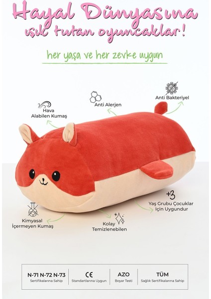 Luxury Tilki Figürlü Peluş Oyuncak Yastık Yumuşak ve Sevimli 40 cm Rulo Peluş Oyuncak 1 Adet modelleri