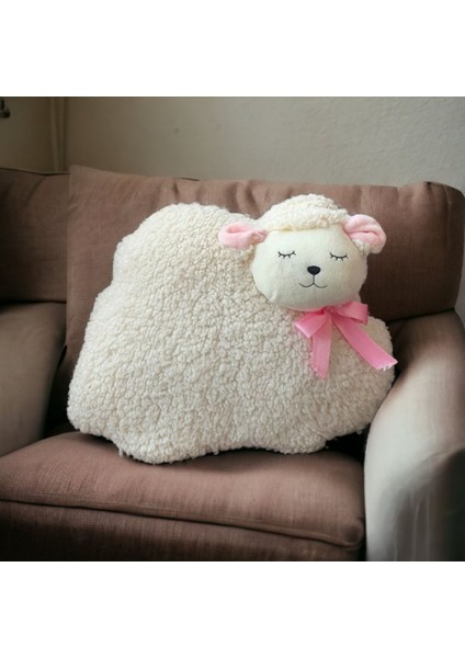 Luxury Toyzz Pelus Kuzu Suratli Bebek ve Cocuk Odasi Oyuncakli Pelus Yastik 1 Adet
