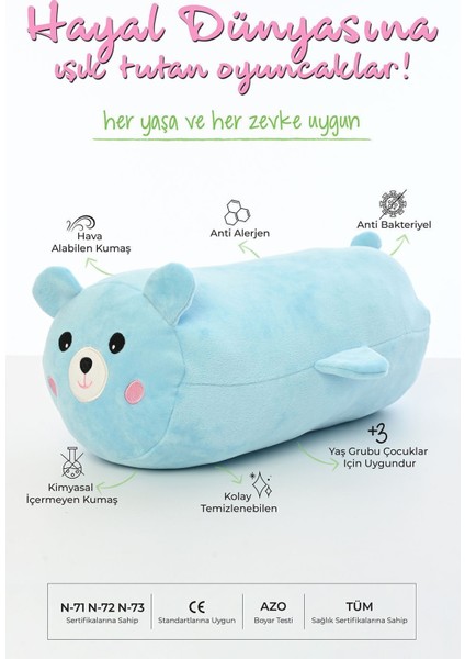 Luxury Ayıcık Figürlü Peluş Oyuncak Yastık Yumuşak ve Sevimli 40 cm Rulo Mavi Peluş Oyuncak 1 Adet modelleri