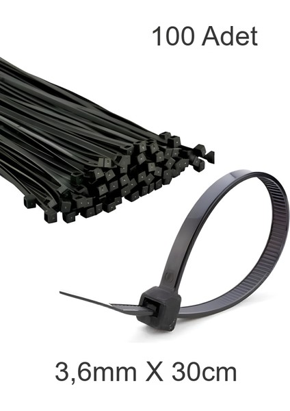 Siyah Plastik Cırt Kelepçe 3.6MM-30CM Kablo Bağı Elektrik Kablosu 100 Adet