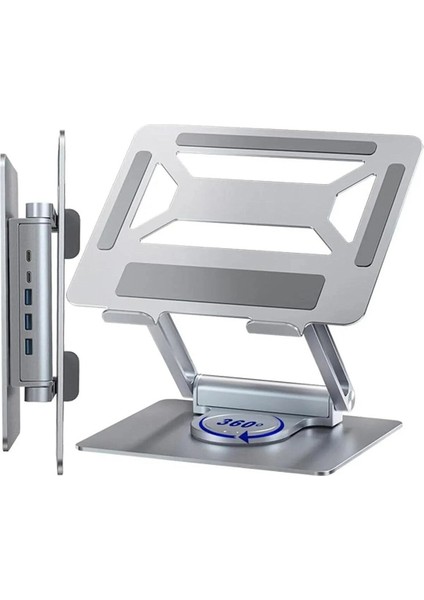 360° Döner Alüminyum Laptop Standı Ergonomik ve Portatif Tasarım USB Type-C Port Dayanıklı ve Sağlam