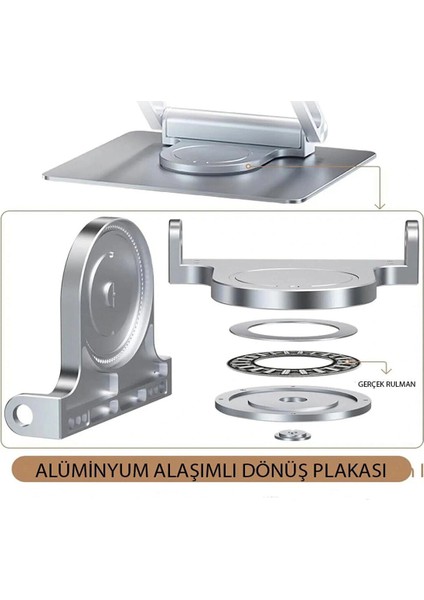 360° Döner Alüminyum Laptop Standı Ergonomik ve Portatif Tasarım USB Type-C Port Dayanıklı ve Sağlam
