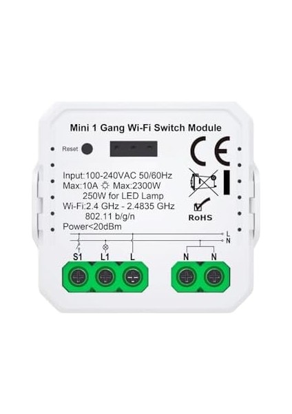 Tuya Uyumlu Tekli Wifi Akıllı Anahtar (10A - 220V Röle) - Tek Çıkışlı, Anahtar Girişli, Google Asistan, Alexa Destekli Switch