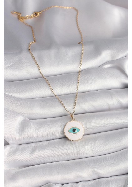 316L Çelik Gold Renk Zincir Beyaz Mineli Turkuaz Göz Işleme Model Kadın Kolye - TJ-BKO9730 fiyatları