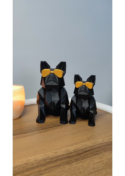 2 Li Set Bulldog Figürlü Modern Dekoratif Hediyelik Siyah Gold 15 cm /12 cm Plastik Gizzstore Home
