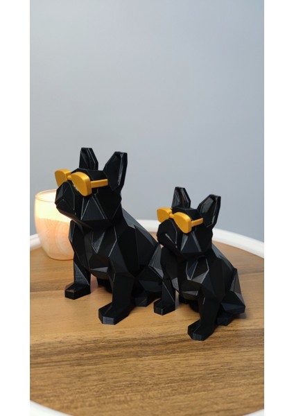 2 Li Set Bulldog Figürlü Modern Dekoratif Hediyelik Siyah Gold 15 cm /12 cm Plastik Gizzstore Home fırsatları