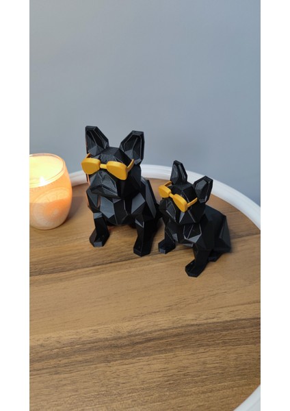 2 Li Set Bulldog Figürlü Modern Dekoratif Hediyelik Siyah Gold 15 cm /12 cm Plastik Gizzstore Home indirimleri