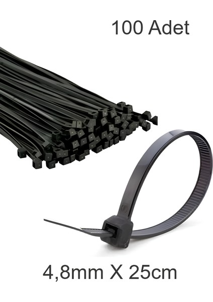 Siyah Plastik Cırt Kelepçe 4.8MM-25CM Kablo Bağı Elektrik Kablosu 100 Adet
