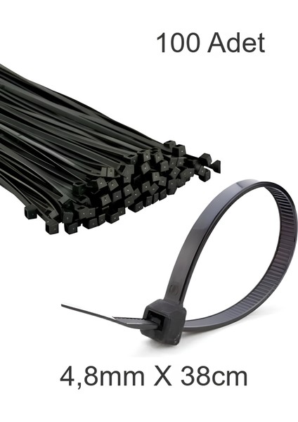 Siyah Plastik Cırt Kelepçe 4.8MM-38CM Kablo Bağı Elektrik Kablosu 100 Adet