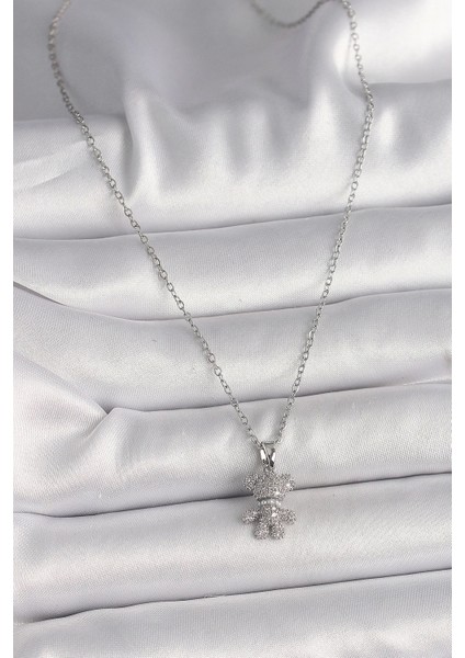 316L Çelik Gümüş Renk Zincir Zirkon Taşlı Ayıcık Figür Kadın Kolye - TJ-BKO9811 fiyatları