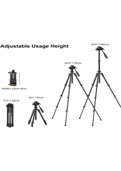 Hallow K&f Concept Alüminyum Taşınabilir Kamera Tripod Standı Siyah indirimleri