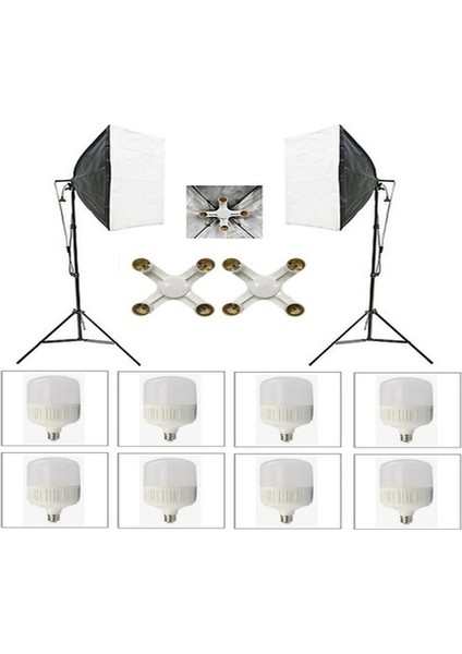 4 Duylu Softbox (2 Adet) + 2 M Işık Ayağı +8 Adet LED Lamba