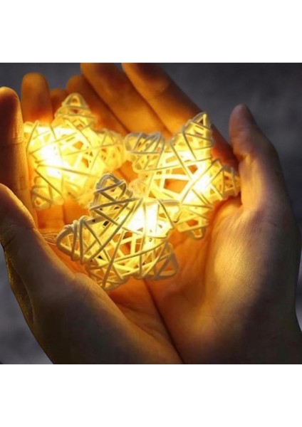 LED Işıklı Rattan 10'lu Dekoratif 2 Metre Yıldız Şerit