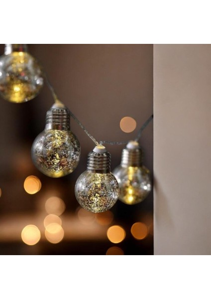 LED Işıklı Gold Silver Eskitme 10'lu 3D Ampul LED Şerit