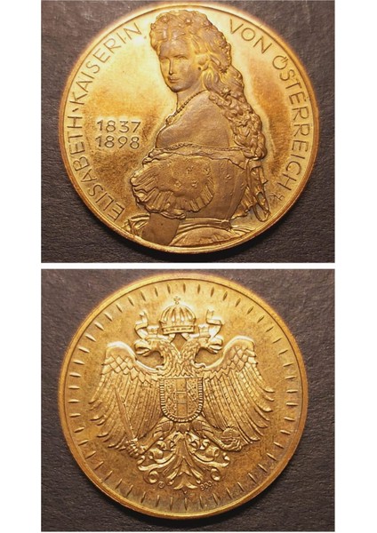 1837 - 1898 Elısabeth Kaıserın Von Österreıch Hk - A900 - 11.26GR 22 Ayar A900 Altın Madalya