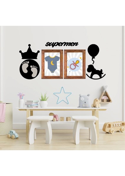 DECO103 Supermen Dekoratif Duvar Süsü Tablo Aksesuar Ahşap Tasarım Hediye Pano Sticker Seti (4887)