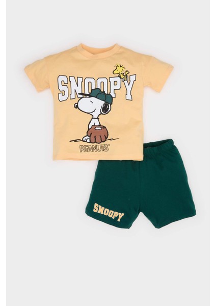 Erkek Bebek Snoopy 2'li Takım Kısa Kollu Tişört Beli Lastikli Şort E6920A525SM