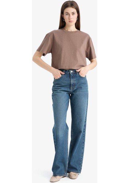 Boxy Fit Bisiklet Yaka Basic Düz Penye Kısa Kollu Tişört C7459AX25SM fiyatları