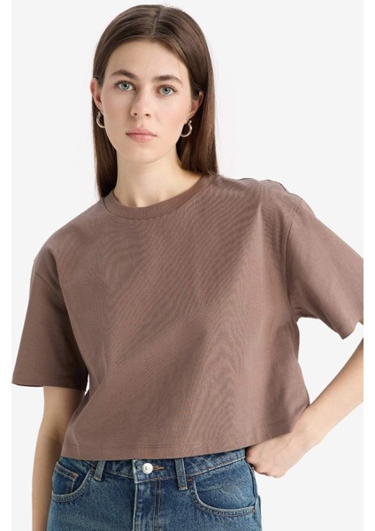 Boxy Fit Bisiklet Yaka Basic Düz Penye Kısa Kollu Tişört C7459AX25SM modelleri