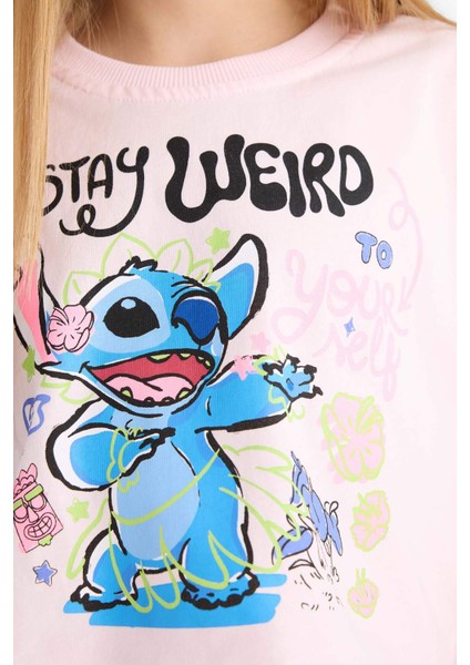 Kız Çocuk Disney Lilo & Stitch Bisiklet Yaka Kısa Kollu Tişört E6507A825HS
