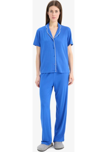 Pijama Takımı Kısa Kollu Üst Esnek Belli Uzun Altı-Fall in Love E7622AX25SP