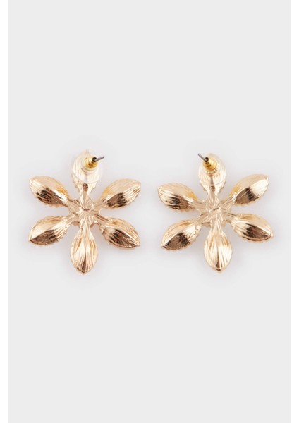 Kadın Çiçek Motifli Taşlı Gold Küpe E8076AXNS fırsatları