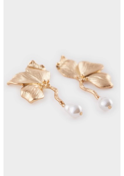 Kadın Çiçek Motifli İncili Gold Küpe E8037AXNS fiyatları