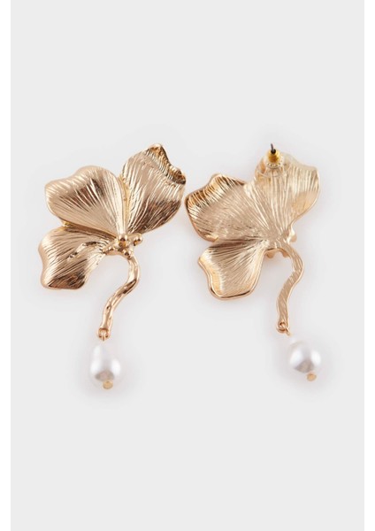 Kadın Çiçek Motifli İncili Gold Küpe E8037AXNS modelleri